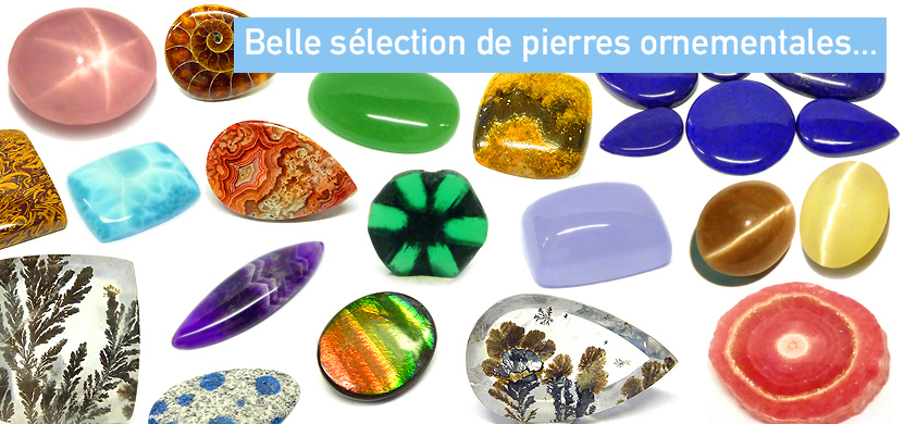 selection de pierres ornementales taillées en cabochon