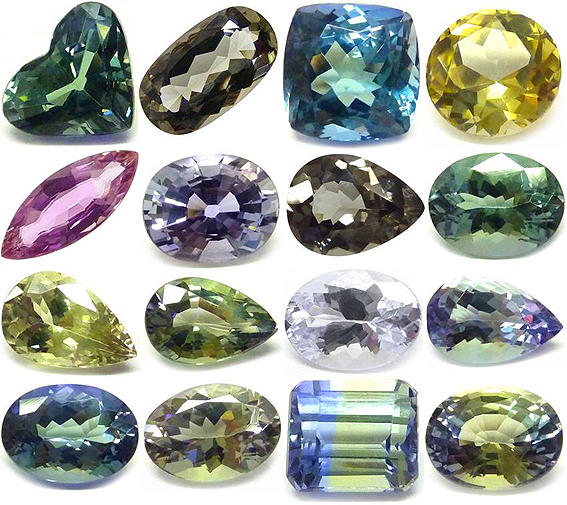collection de zoisites de toutes couleurs