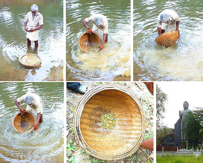 batée avec les graviers gemmifères du Sri Lanka