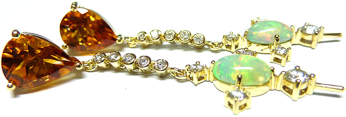 boucles d'oreilles citrine diamant opale