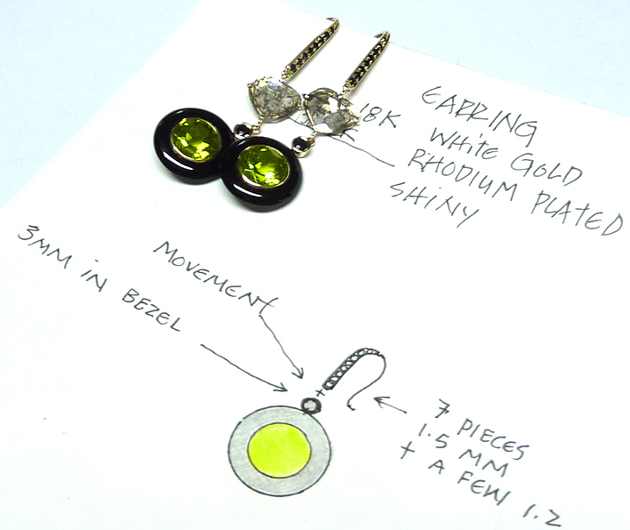 boucles d'oreilles peridot diamant onyx